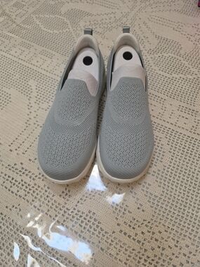 Skechers Slip-On Knit Sneakers in Light Gray and White